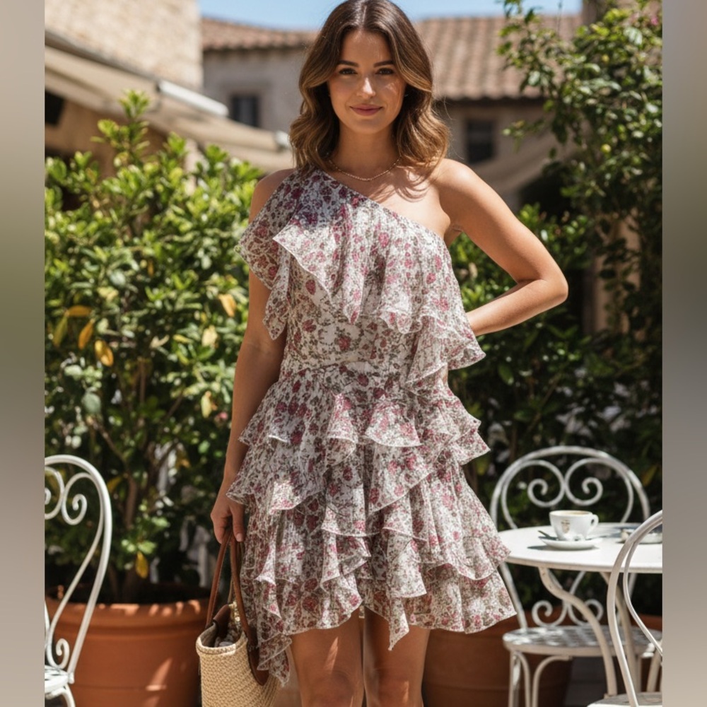 Saint Laurent mini floral one shoulder silk dress size 4 women’s designer